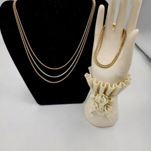Vintage Avon 3 Chain Necklace Bracelet Gold tone Silver tone